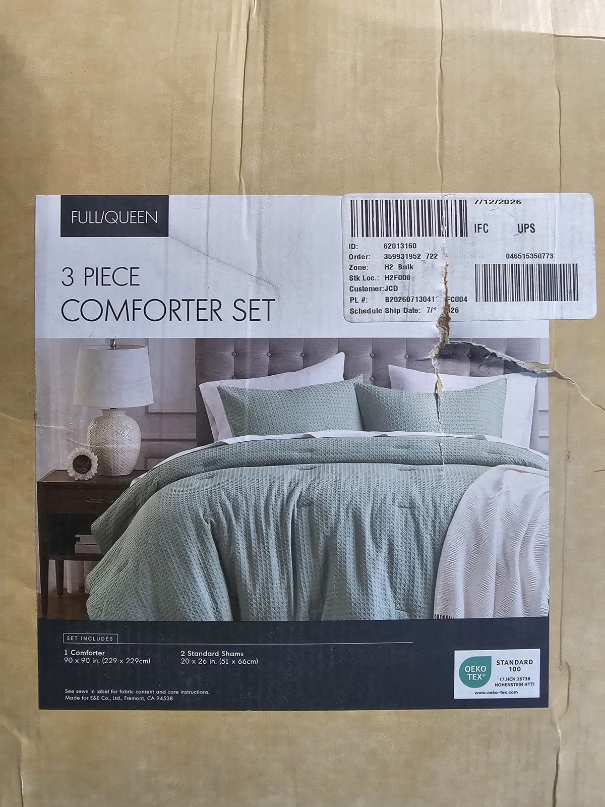 Mina Waffle Weave 3-Piece Comforter Set - Sage - Full/Queen