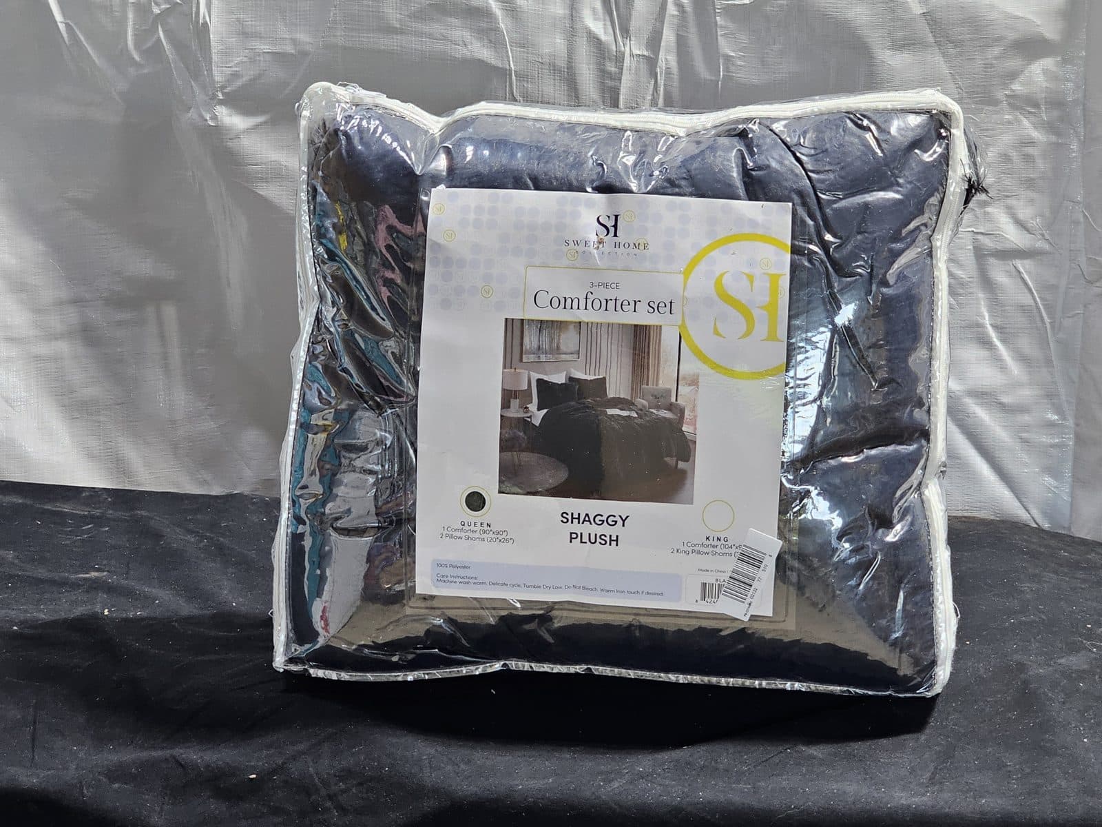 Sweet Home Collection Shaggy Plush 3-Piece Comforter Set - Black - Queen