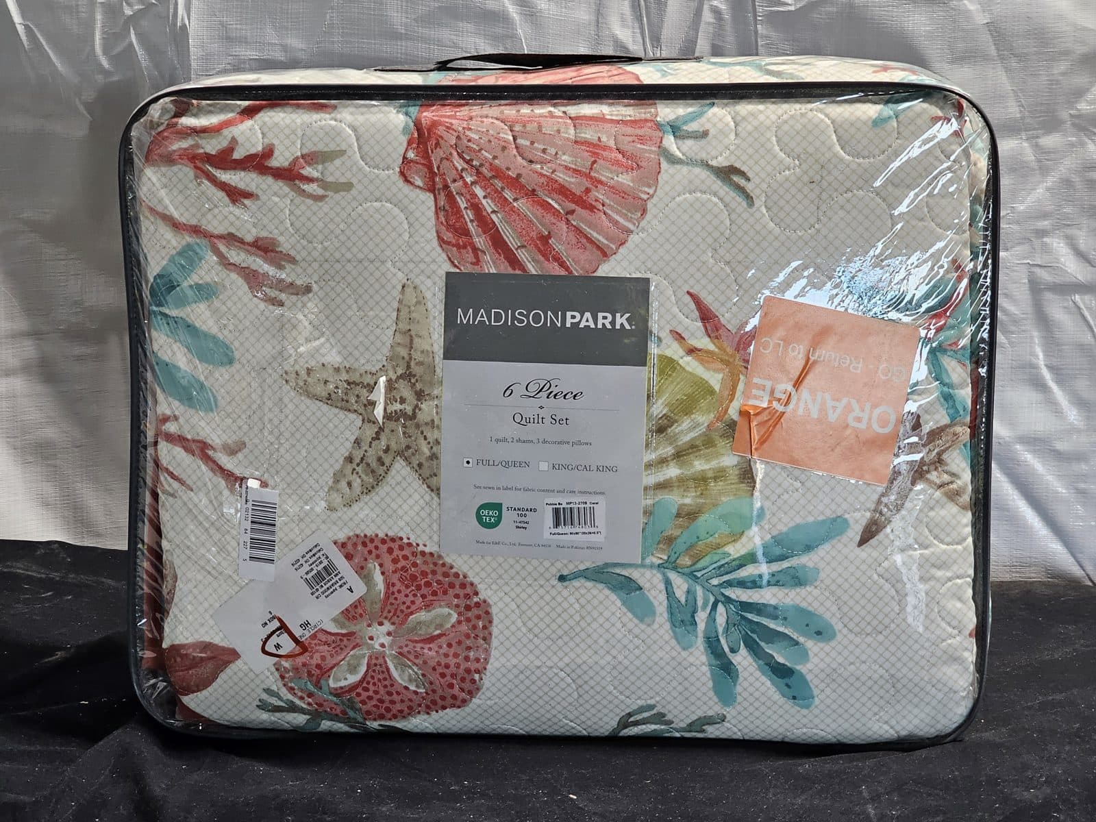 Madison Park Pacific Grove 6-Piece Coastal Set - Coral/Aqua - Full/Queen