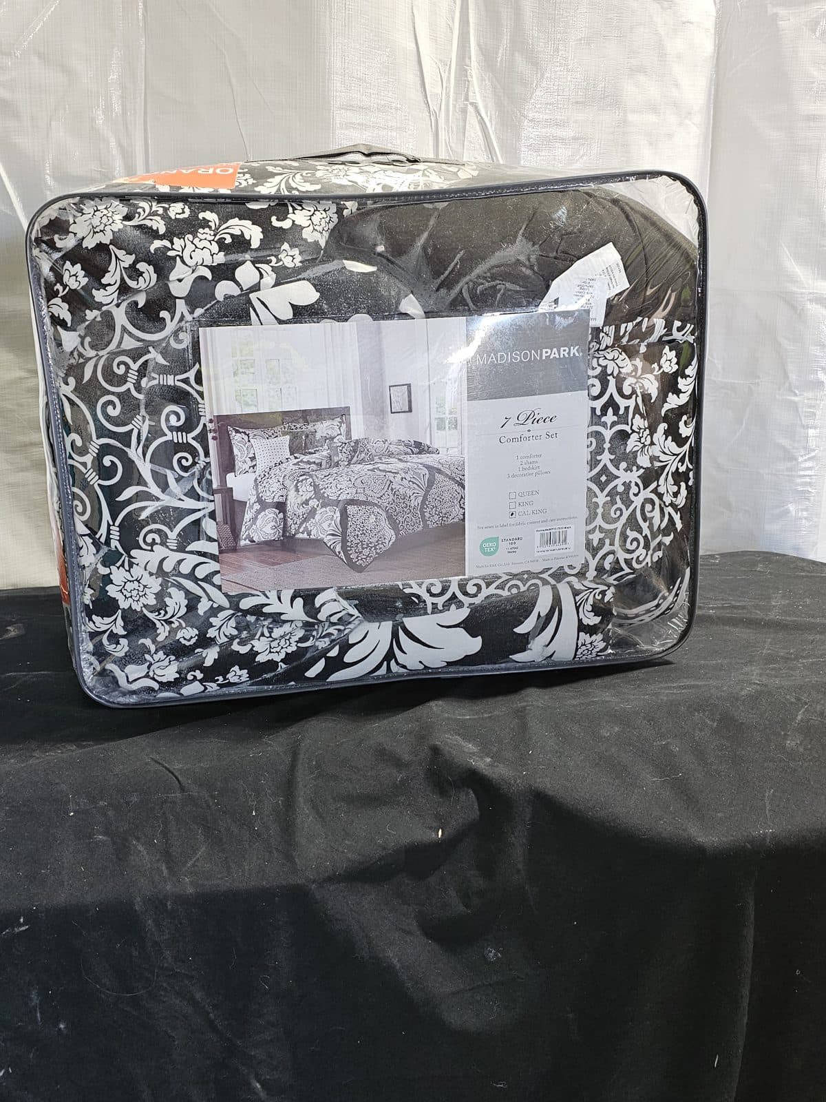 Madison Park 7-Piece Comforter Set - Black/White Damask - Cal King
