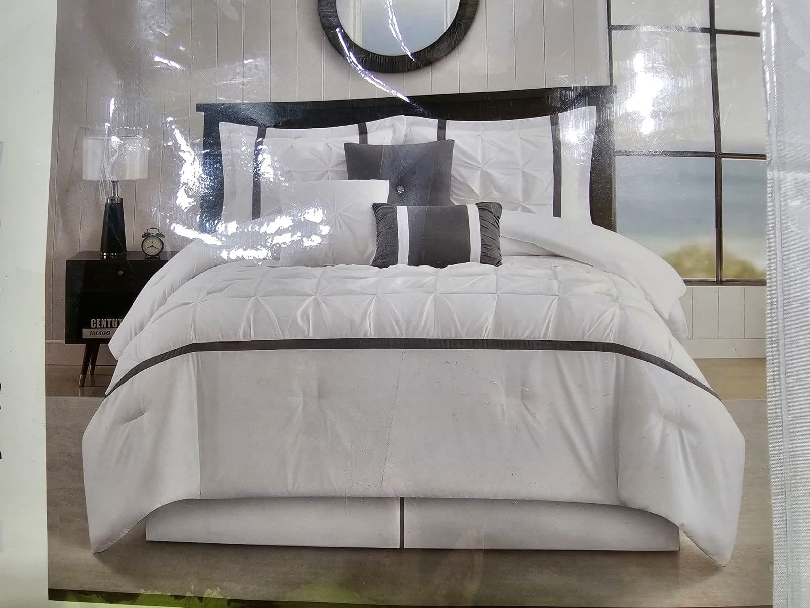 Hanaking Priscilla 7-Piece Comforter Set - White/Black Stripe - Queen